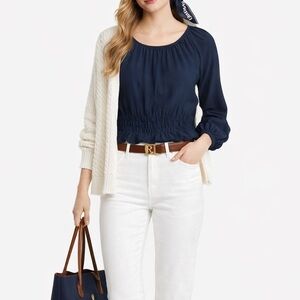 MADEWELL Peasant Cropped Blouse Top Western Cowgirl Tie Back Twill Cut out Top M